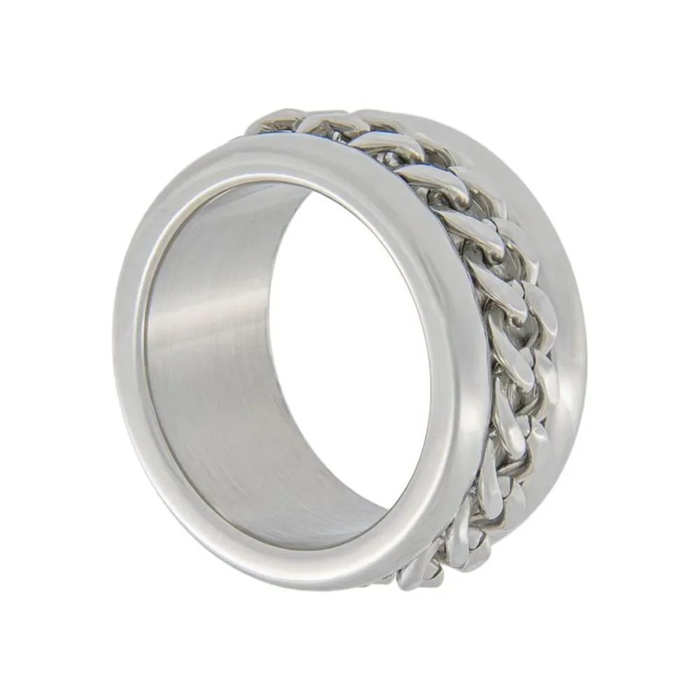 Men's Stainless Steel Curb Chain Band Fashion Ring, Size 10